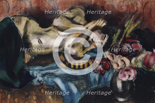 Semi-nude with a bouquet of roses, 1920. Creator: Henri Victor Gabriel Le Fauconnier.