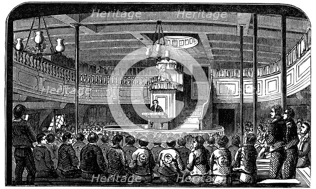 Chapel on board the prison hulk 'Warrior' at Woolwich, London, 1848. Artist: Unknown