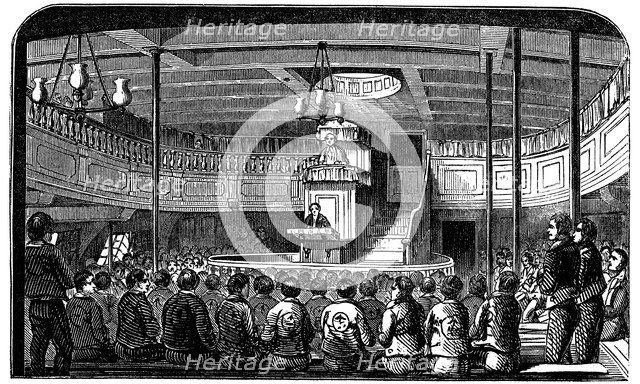 Chapel on board the prison hulk 'Warrior' at Woolwich, London, 1848. Artist: Unknown
