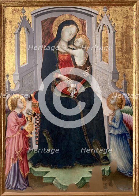 Enthroned Madonna and Child with two angels, 1428-1429. Creator: Arcangelo di Cola (active 1416-1429).