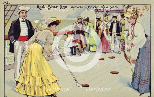 Shuffleboard on board a Red Star Line passenger ship, 1907. Creator: Unknown.