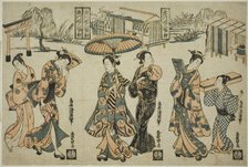 Girls of Fukagawa - A Triptych (Fukagawa musume sanpukutsui), c. 1755. Creator: Torii Kiyohiro.