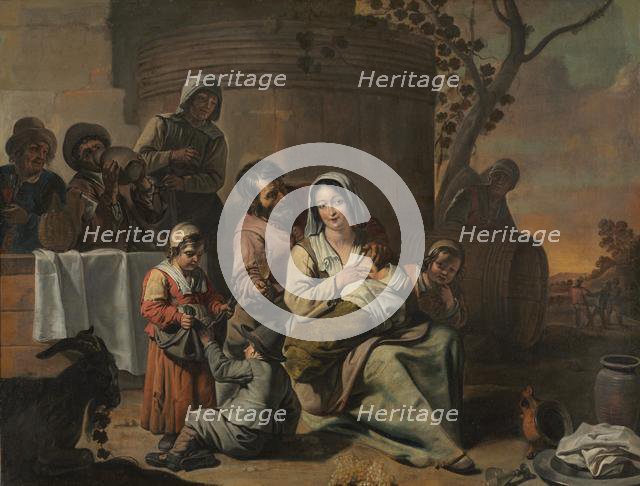 Vintage Scene and Peasant Children Dancing (painting pair), 1650s. Creator: Le Nain (French), circle of.