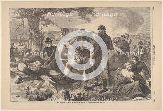 The Surgeon at Work at the Rear During an Engagement (Harper's Weekly, Vol. VII), July 12, 1862. Creator: Unknown.