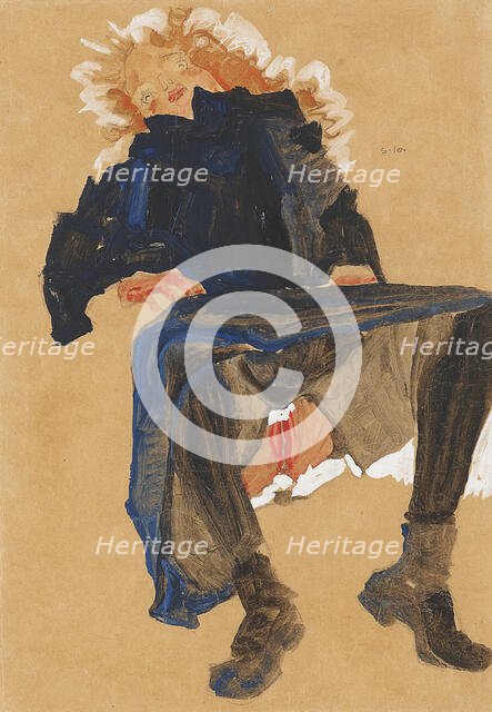 Reclining Girl in a Blue Dress, 1910. Creator: Schiele, Egon (1890-1918).