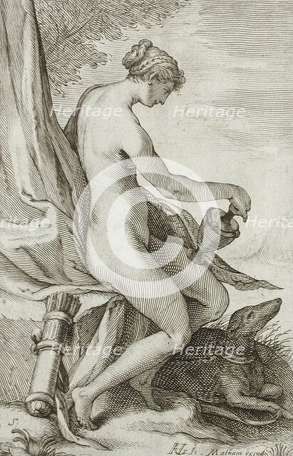 Nymph and Greyhound, between 1607 and 1610. Creator: Jacob Matham.