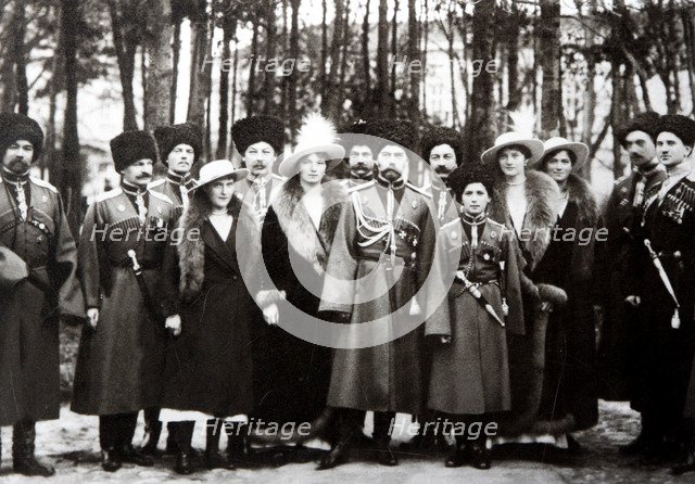 The Family of Tsar Nicholas II of Russia with the Kuban Cossacks, c. 1916.