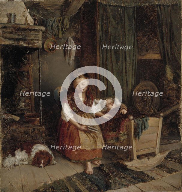 Girl at the cradle, 1866. Creator: Karl Emanuel Jansson.