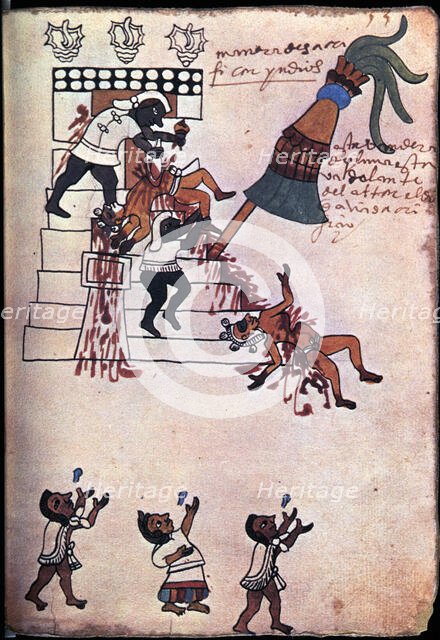 Codex of Tudela, 16th century. Scene of an Indian sacrifice.  Creator: Unknown.