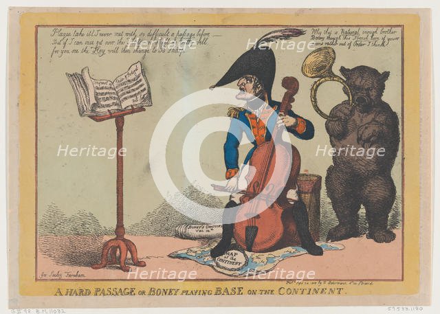 A Hard Passage, or Boney Playing Base on the Continent, September 24, 1808., September 24, 1808. Creator: Thomas Rowlandson.