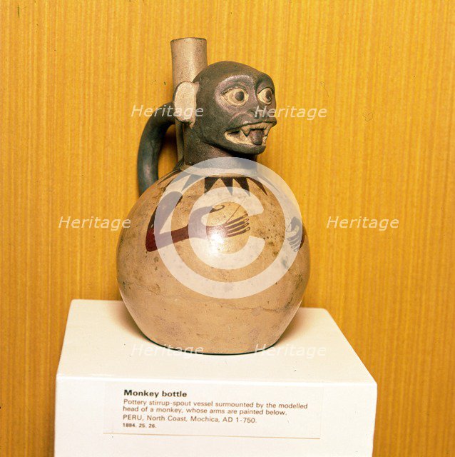 Monkey Bottle, Mochica Culture, Peru, 100-750. Artist: Unknown.