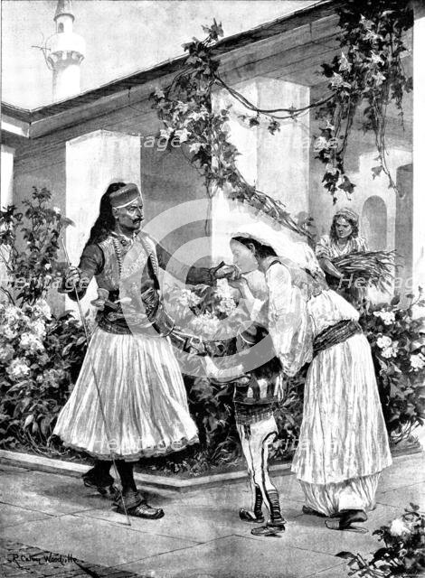 Her Lord and Master: a scene in a north Albanian house, 1895. Creator: George Meisenbach.