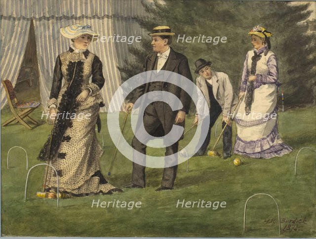 The croquet game, 1875. Creator: Burdick, Horace Robbin (1844-1942).