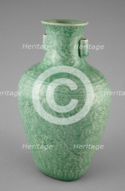 Jar with Tubular Handles, Peonies, 'Endless Knot,' Pendant Balls, and Pendant Lozenges, (1736-1795). Creator: Unknown.