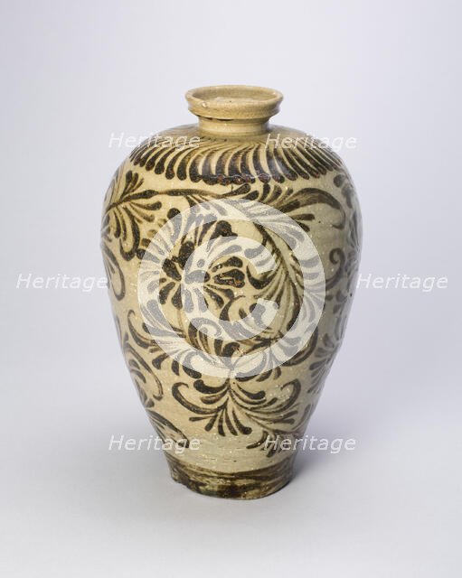Vase (Maebyong) with Stylized Floral Sprays, Korea, Goryeo dynasty (918-1392), 12th century. Creator: Unknown.