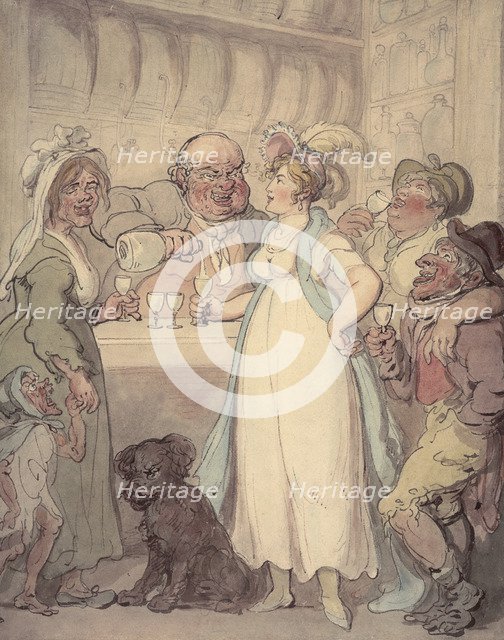 A young attractive woman is introduced to the 'pleasures' of gin drinking, c1810. Artist: Thomas Rowlandson