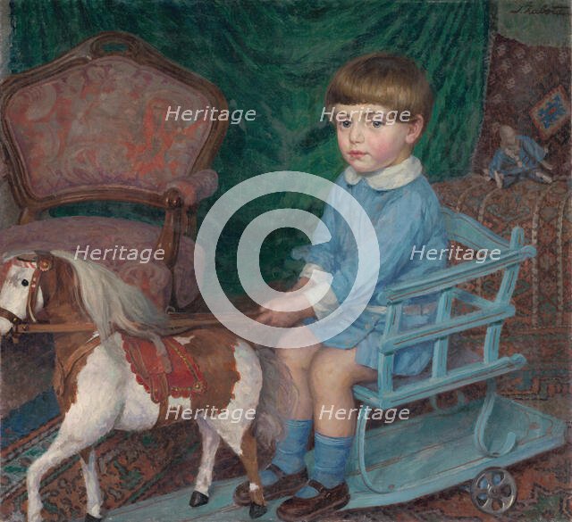 Boy with toy horse, c1925. Creator: Ivan Zabota.