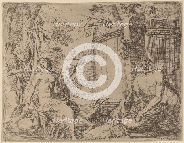 Two Nymphs and a Satyr before a Large Vat. Creator: Herman van Swanevelt.