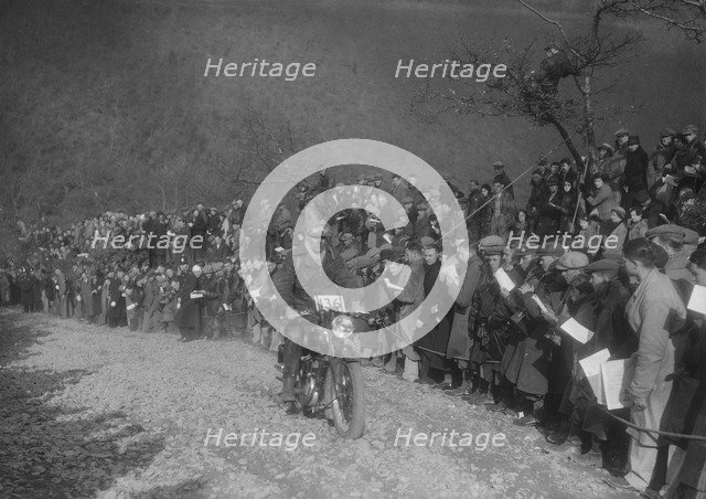 249 cc SOS Flat Top of RD Plunknett at the MCC Lands End Trial, Beggars Roost, Devon, 1936. Artist: Bill Brunell.