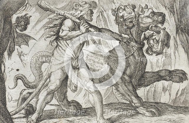 Hercules and Cerberus, 1608. Creators: Antonio Tempesta, Nicolaus van Aelst.