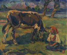 A Little Girl with a Cow, around 1937. Creator: Gustav Mally.