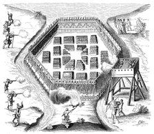Onondaga village attacked by the French explorer Samuel de Champlain, 1615. Artist: Unknown