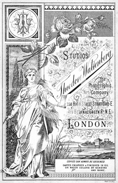 Back of a photograph promoting the studio of Theodore Waltenberg, c1890-1909(?). Artist: Unknown