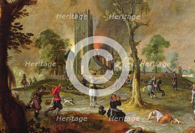 Sacking of a village in Flanders by Spanish troops during the war in the Netherlands.