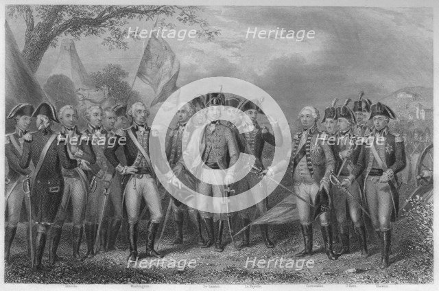 'The British surrendering their arms to Gen: Washington, 1781', 1859. Artist: James Stephenson.