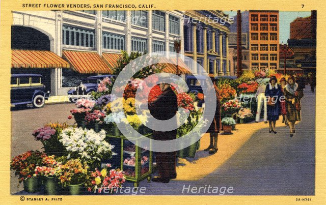 Street flower vendors, San Francisco, California, USA, 1932. Artist: Unknown