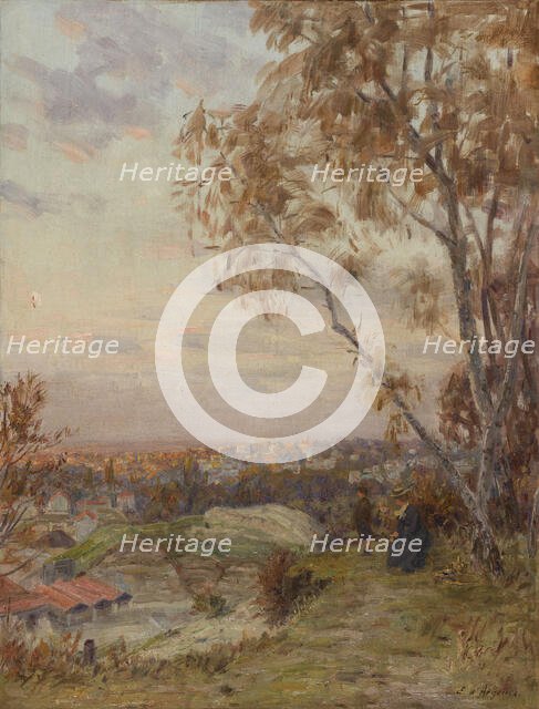Esquisse pour la salle des mariages de la mairie de Villemomble : Paysage : les hauteurs..., 1902. Creator: Eugène d'Argence.