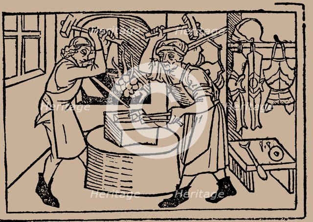 The Art of Blacksmithing. From Speculum Vitae Humanae by Rodericus Zamorensis, 1479. Creator: Anonymous.