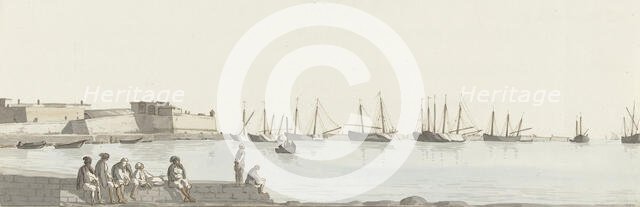 View of the roadstead with ships anchored at Bari, 1778. Creator: Louis Ducros.