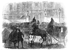 The Funeral of Lord Palmerston: arrival of the hearse at Cambridge House, Piccadilly, 1865. Creator: Unknown.