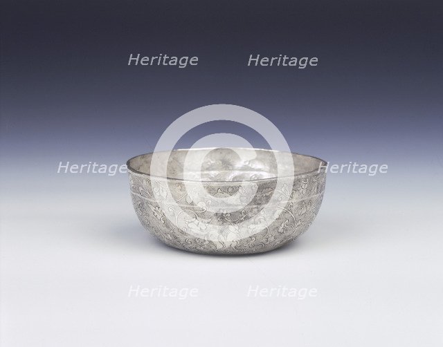 Silver bowl with animals, birds and dragon, High Tang period, China, 8th century. Artist: Unknown