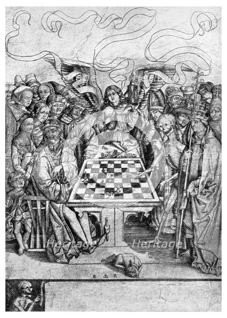 Chess: Death checkmating a king, c1400 (1956). Artist: Unknown
