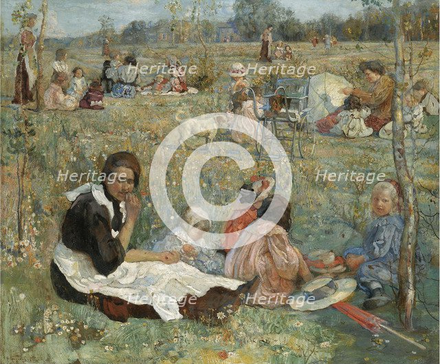 Nanny with children, 1912. Artist: Brodsky, Isaak Izrailevich (1884-1939)