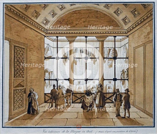 Interior view of the morgue, 1845. Creator: Anonymous.