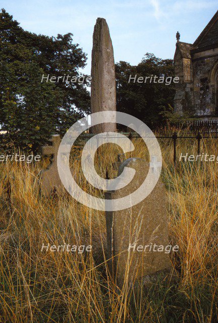 Prehistoric Monolith in Churchyard of Rudston, Humberside, UK, 20th century. Artist: CM Dixon.