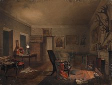 Interior with hunting trophies, 1853.