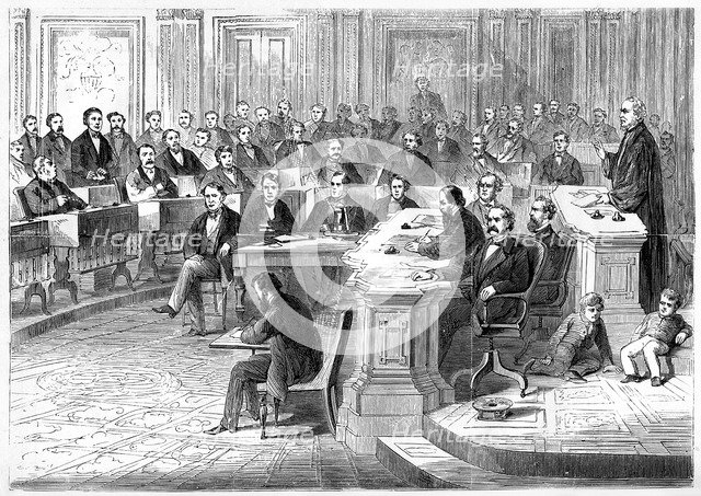 The impeachment of Andrew Johnson, 5 March 1868, (1872). Artist: Unknown