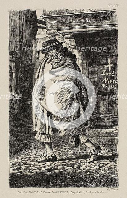 A Cloaked Figure Passing Through the Street (at the Time of the Plague in London), pub. Dec 1, 1861. Creator: Charles Samuel Keene.