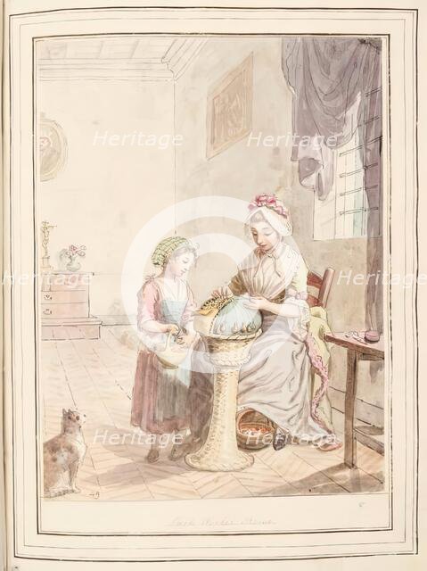 Lace workers, Rome, leaf from 'A Collection of Dresses by David Allan Mostly from Nature', 1776. Creator: David Allan.