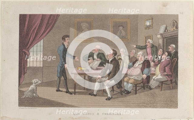 Quae Genus & Creditors, from "The History of Johnny Quae Genus, The Little Fou..., December 1, 1821. Creator: Thomas Rowlandson.