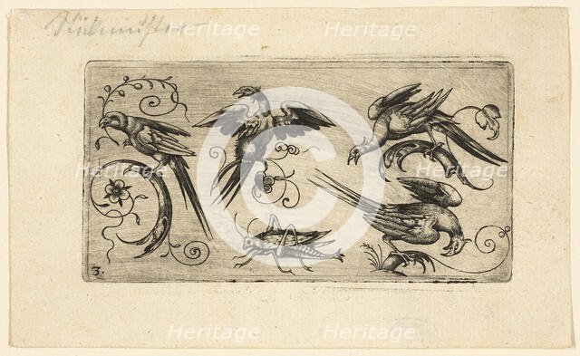 Ornament Panels with Birds: Plate 3, 1617. Creator: Adrian Muntink.