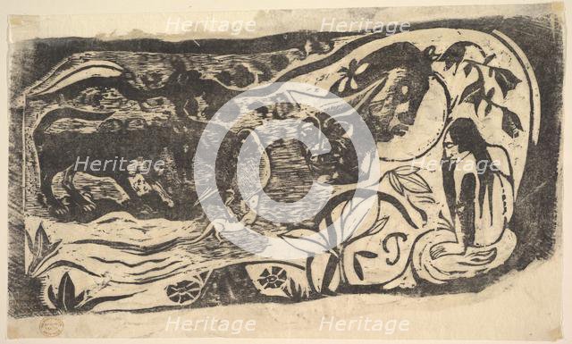 Woodcut with a Horned Head, 1898-99. Creator: Paul Gauguin.
