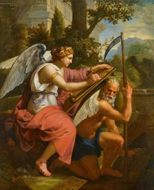 Allegory of history writing on the wings of time, 17th century. Creator: Errard, Charles, the Younger (before 1607-1689).