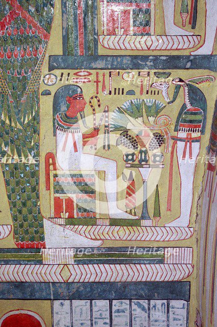 Detail of the inside of an Egyptian mummy-case, showing gods of the underworld. Artist: Unknown