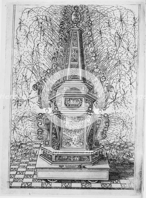 Festival for Saint Placidus, Messina, August 2, 1589: Fireworks Obelisk, 1591. Creator: Unknown.