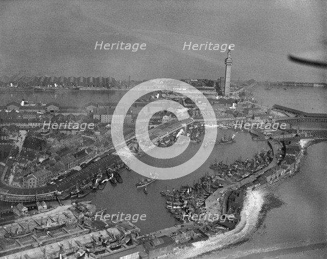 The Dock Tower, Royal and No 1 Fish Docks, Grimsby, North East Lincolnshire, 1925. Artist: Aerofilms.